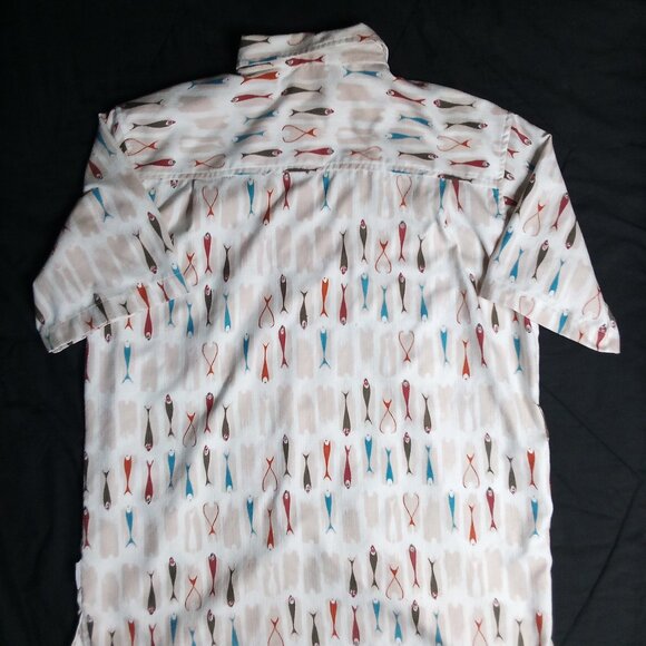 Vintage Da Vinci Fish Pattern Polyester Disco Shirt - Picture 7 of 8